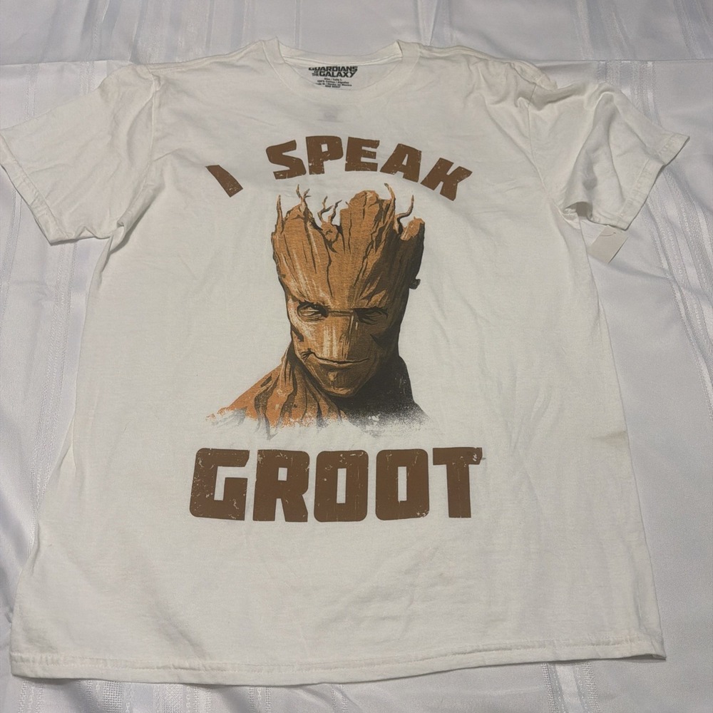 Marvel Guardians of the Galaxy I Speak Groot White Graphic T-Shirt Large NEW